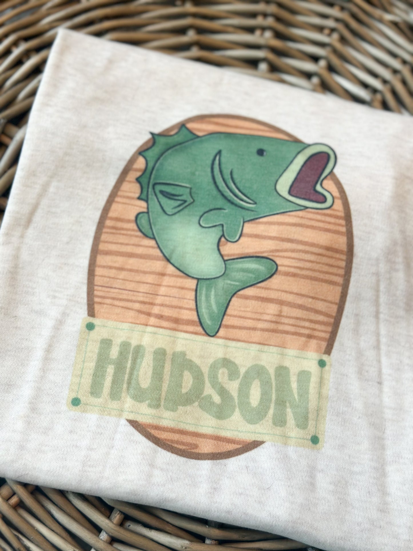 Custom Name BOY Wood Oval Bass Fish