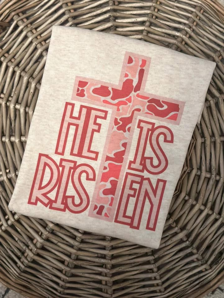 He is Risen Pink Camo Cross