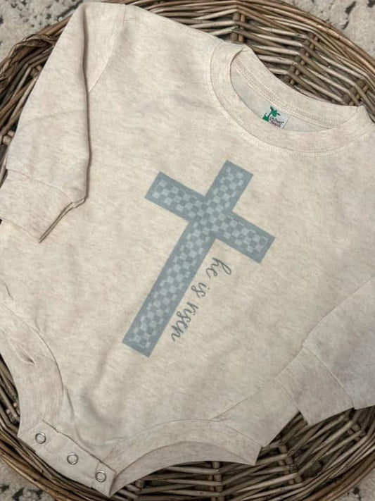 He is Risen Blue Check Cross