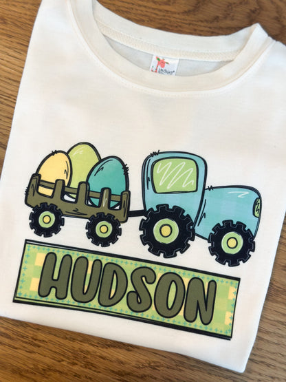 Custom Name BOY Easter Egg Tractor