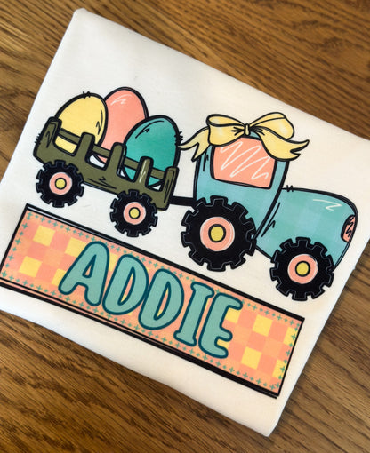 Custom Name GIRL Easter Egg Tractor