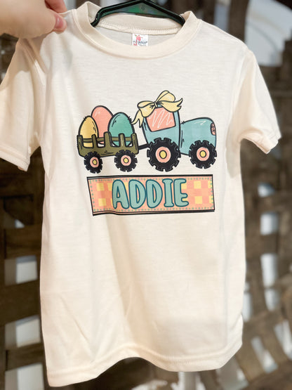 Custom Name GIRL Easter Egg Tractor