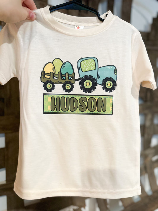 Custom Name BOY Easter Egg Tractor