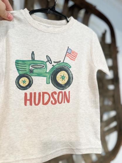 Custom Name Green Flag Tractor