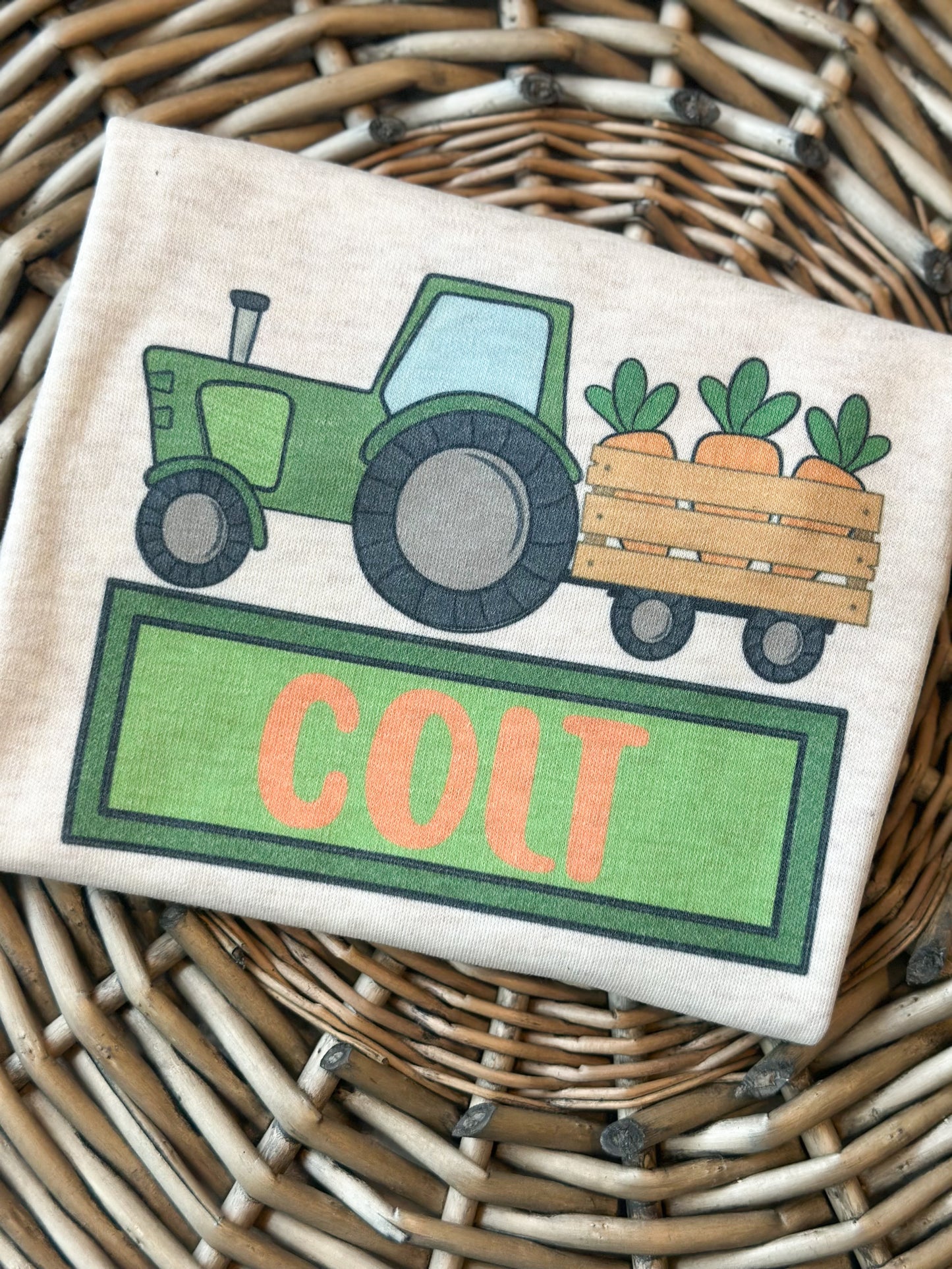 Custom Name Green Easter Carrot Tractor