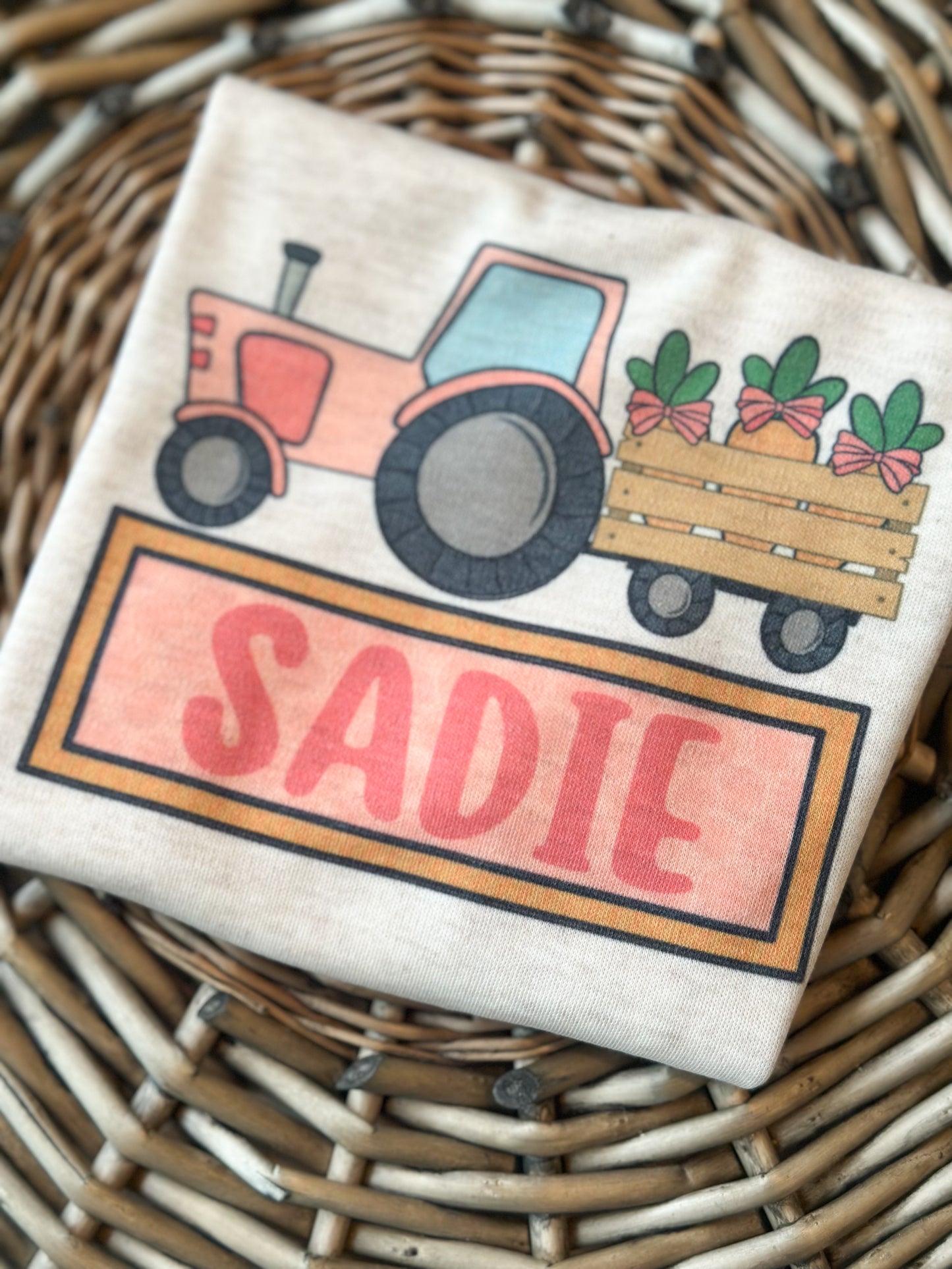 Custom Name Pink Easter Carrot Tractor