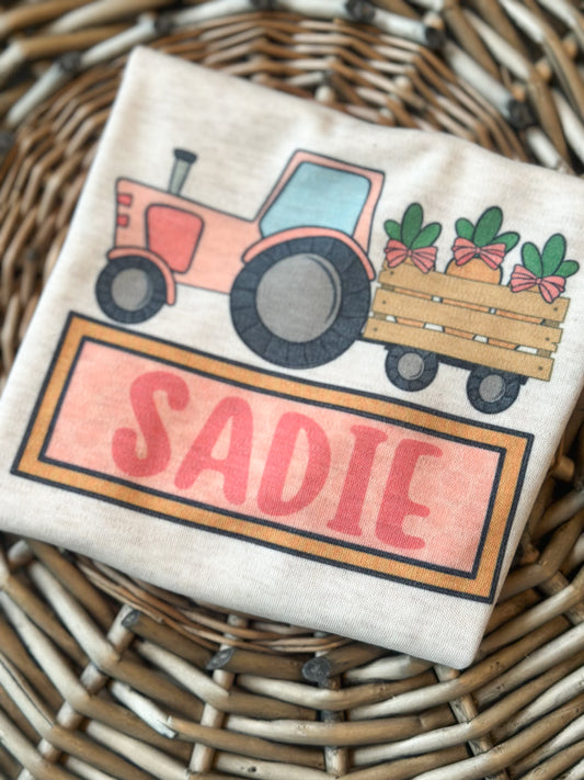 Custom Name Pink Easter Carrot Tractor