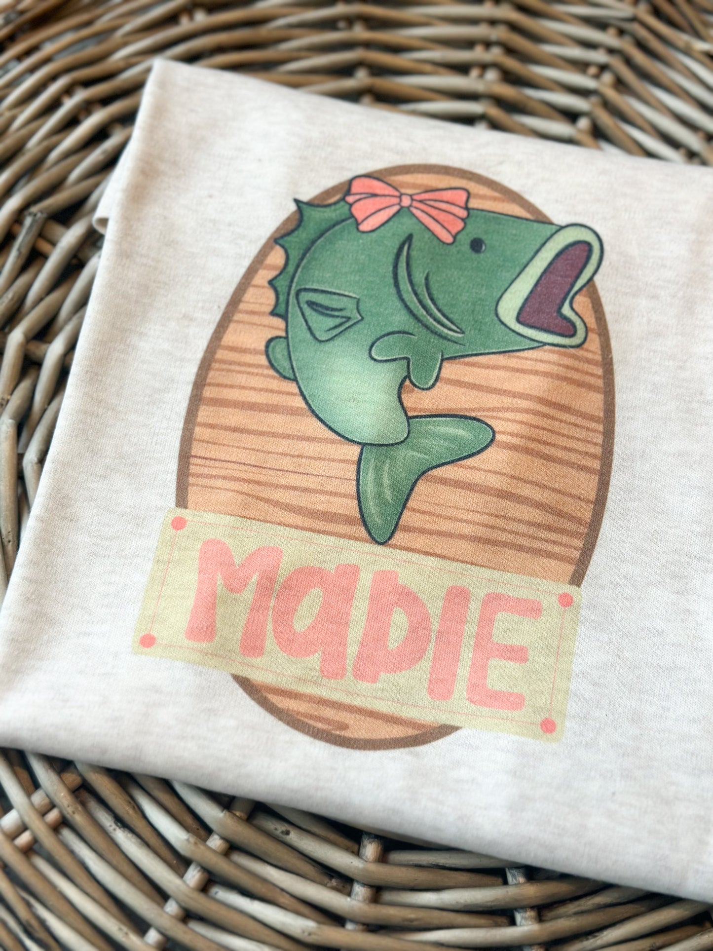 Custom Name GIRL Wood Oval Bass Fish
