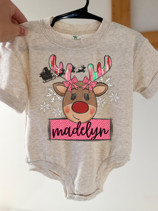 Custom Name Pink Reindeer