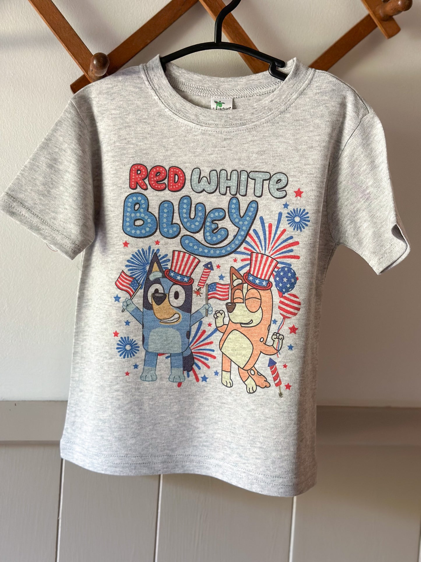 red white bluey shirt